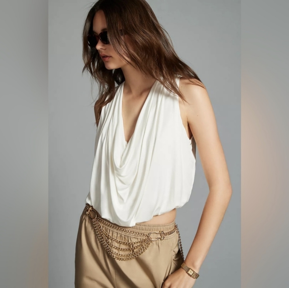 ANTHROPOLOGIE Draped Cowl-neck tank blouse Size Medium White